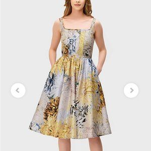 Eshakti Corset-Style Floral Print Dupioni Dress